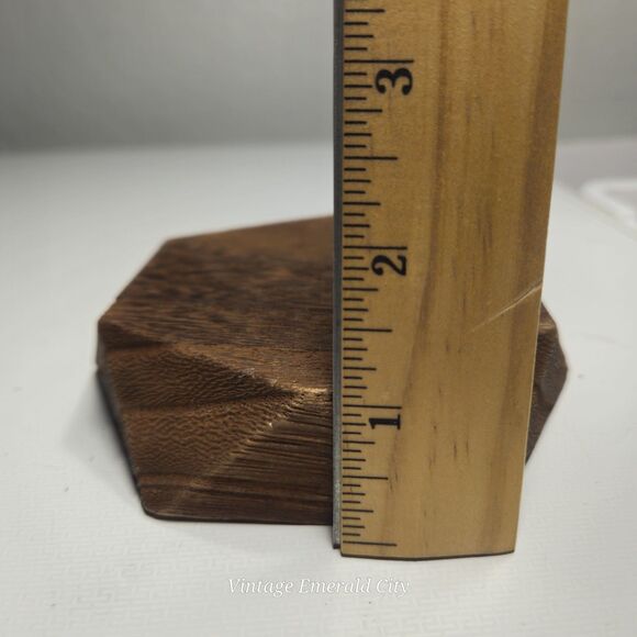 Vtg Clear Mini Vase Fluted Glass Top Opening With Wooden Geometric Base Set Of 2 - Picture 11 of 16